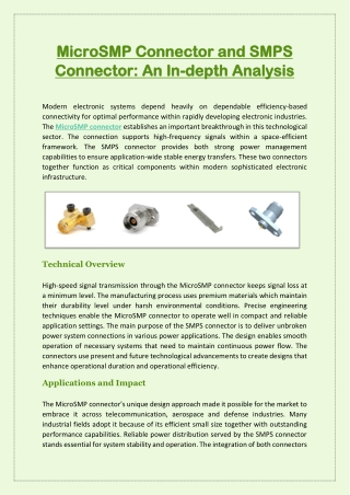 MicroSMP Connector and SMPS Connector An In-depth Analysis