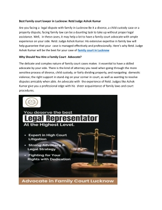 Best Family court lawyer in Lucknow | Retd Judge Ashok Kumar
