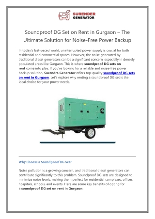 Soundproof DG Set on Rent in Gurgaon