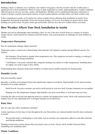 How Weather Affects Your Deck Installation in Austin
