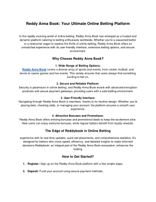 Reddy Anna Book: The Ultimate Online Betting Experience