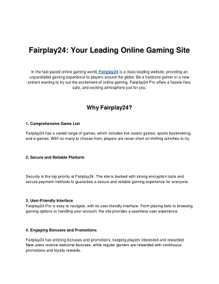 Fairplay24: Your Leading Online Gaming Site
