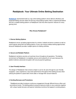 Reddybook: Your Ultimate Online Betting Destination