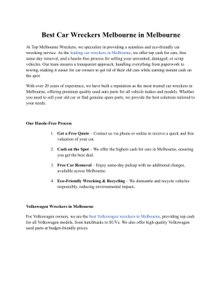 Best Car Wreckers Melbourne