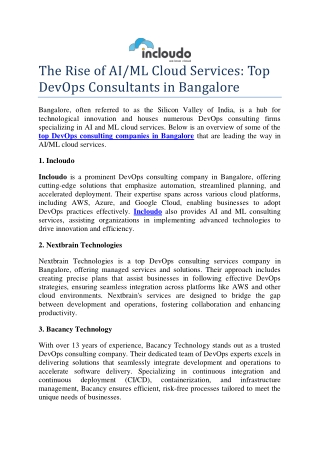 The Rise of AIML Cloud Services Top DevOps Consultants in Bangalore