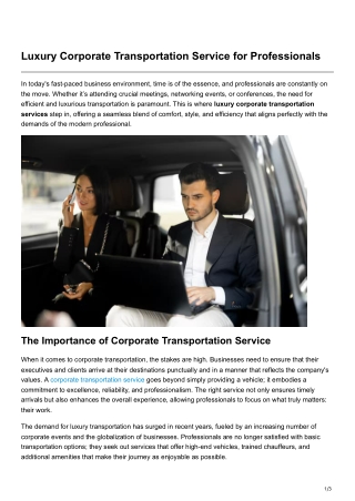 Luxury Corporate Transportation Service for Professionals