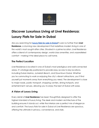 Luxury Flats for Sale in Dubai at Livel Residenza – A Life of Elegance Awaits