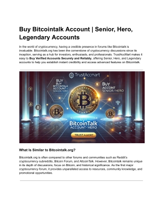Buy Bitcointalk Account | Senior, Hero, Legendary Accounts