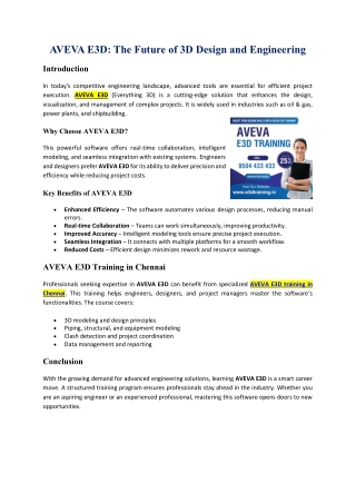 AVEVA E3D: The Future of 3D Design and Engineering