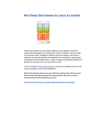 Mini Plastic Shot Glasses for Liquor & Cocktails