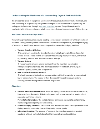Understanding the Mechanics of a Vacuum Tray Dryer- A Technical Guide