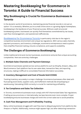 Mastering Bookkeeping for Ecommerce in Toronto A Guide to Financial Success