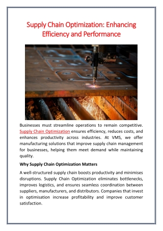 Supply Chain Optimization Enhancing Efficiency and Performance