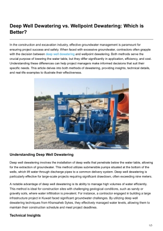Deep Well Dewatering vs Wellpoint Dewatering Which is Better