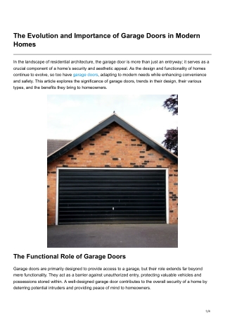 The Evolution and Importance of Garage Doors in Modern Homes