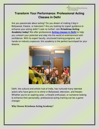 Acting Classes in Delhi