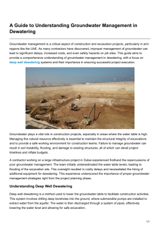 A Guide to Understanding Groundwater Management in Dewatering