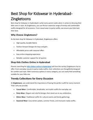 Best Shop for Kidswear in Hyderabad - Zingketoons
