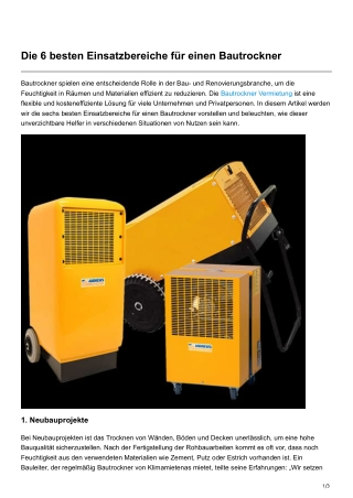 Die 6 besten Einsatzbereiche für einen Bautrockner