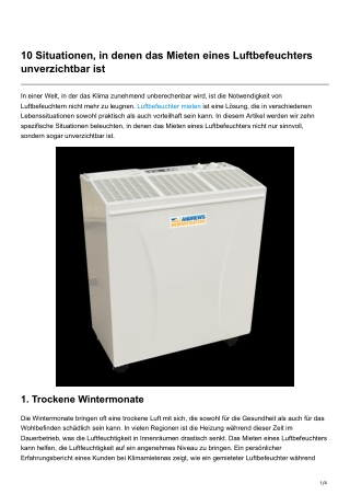 10 Situationen, in denen das Mieten eines Luftbefeuchters unverzichtbar ist