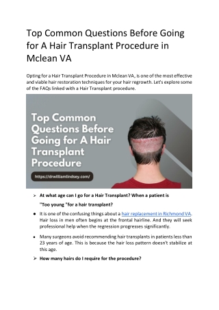 Top Common Questions Before Going for A Hair Transplant Procedure in Mclean VA