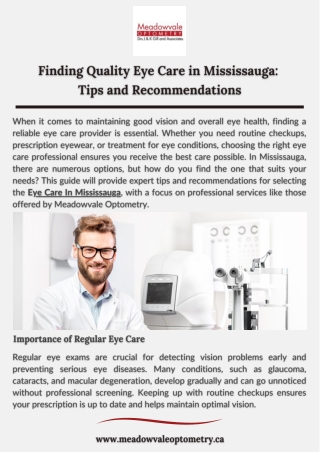 Finding Quality Eye Care in Mississauga  Tips and Recommendations