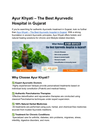 Ayur Khyati – The Best Ayurvedic Hospital in Gujarat