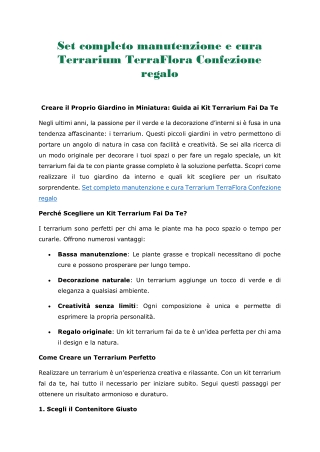 Set completo manutenzione e cura Terrarium TerraFlora Confezione regalo