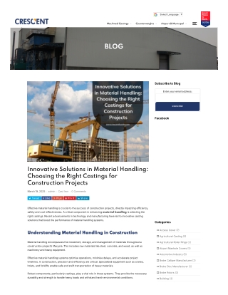 Innovative Solutions in Material Handling Choosing the Right Castings for Construction Projects