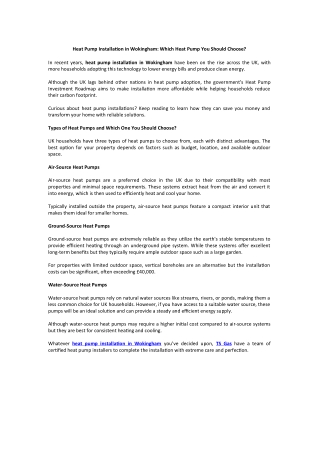 Heat Pump Installation in Wokingham Which Heat Pump You Should Choose