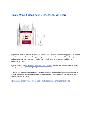 Plastic Wine & Champagne Glasses for All Event