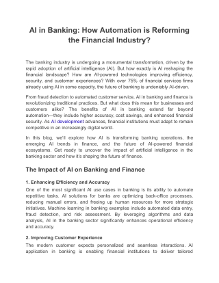 AI in Banking: How Automation is Reforming the Financial Industry?