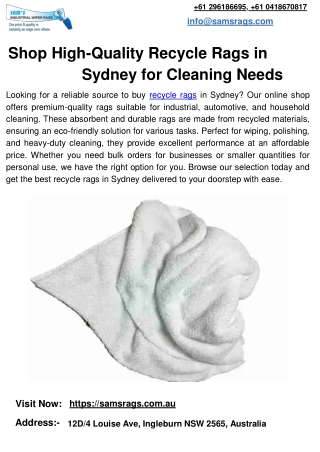 Shop High-Quality Recycle Rags in Sydney for Cleaning Needs