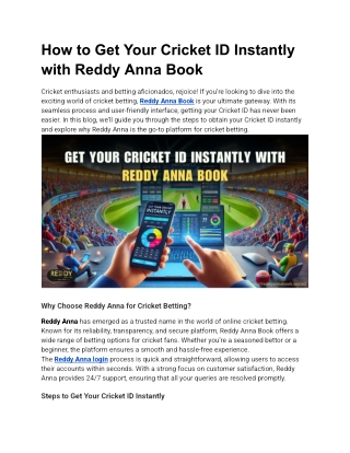How to Get Your Cricket ID Instantly with Reddy Anna Book