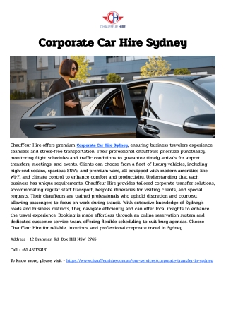 Corporate Car Hire Sydney