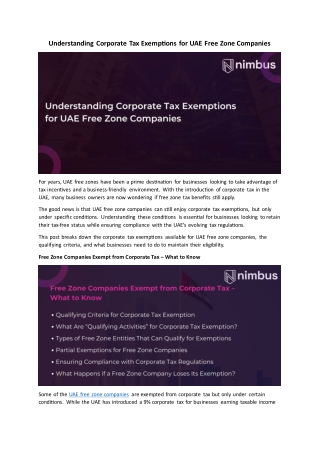 Understanding Corporate Tax Exemptions for UAE Free Zone Companies - NIMBUS