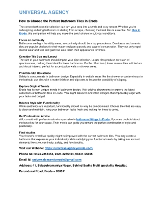 How to Choose the Perfect Bathroom Tiles in Erode