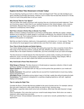 Explore the Best Tiles Showroom in Erode Today