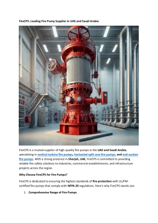 FireCPS-Best Leading Fire Pump Supplier in UAE and Saudi Arabia