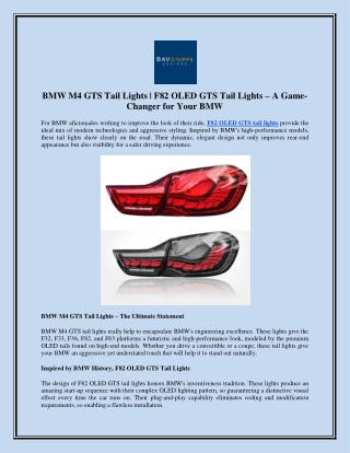 BMW M4 GTS Tail Lights | F82 OLED GTS Tail Lights – A Game-Changer for Your BMW