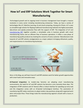 How IoT and ERP Solutions Work Together for Smart Manufacturing