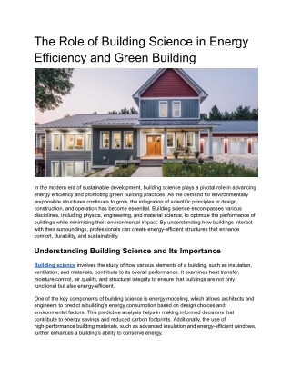The Role of Building Science in Energy Efficiency and Green Building