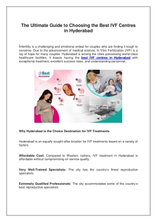 The Ultimate Guide to Choosing the Best IVF Centres in Hyderabad