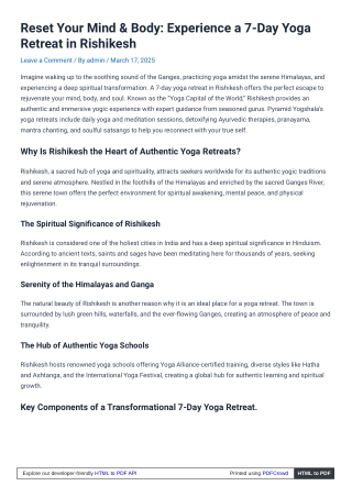 Experience Inner Peace: 7 Days of Yoga & Wellness in Rishikesh