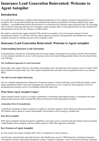 Insurance Lead Generation Reinvented Welcome to Agent Autopilot