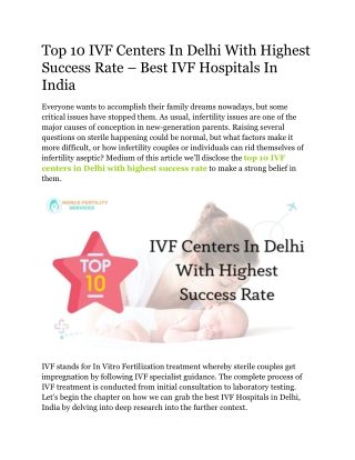 Top 10 IVF Centers In Delhi With Highest Success Rate – Best IVF Hospitals In India