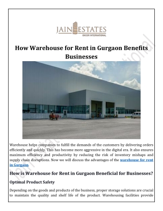 How Warehouse for Rent in Gurgaon Benefits Businesses