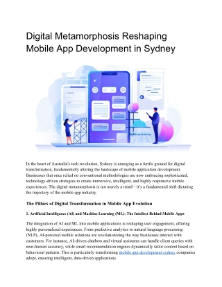 Digital Metamorphosis: Reshaping Mobile App Development in Sydney!