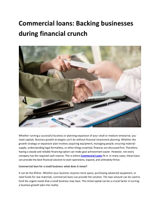 Commercial loans: Backing businesses during financial crunch