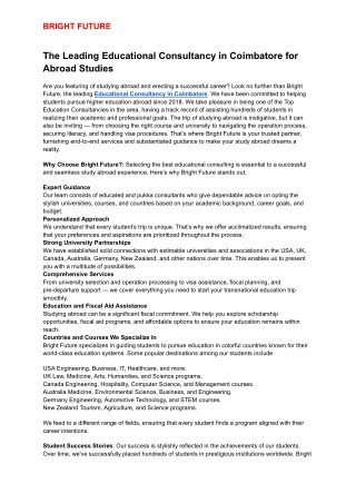 The Leading Educational Consultancy in Coimbatore for Abroad Studies